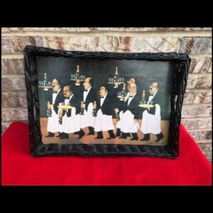 Serving tray waiter restaurant scene - Guy Buffet Santa Barbara vintage